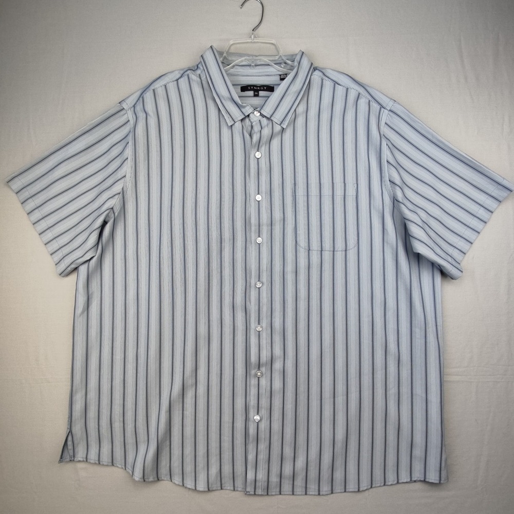SYNRGY Button Down Shirt Mens 2XL Blue Striped Short Sleeve Casual Pocket Top